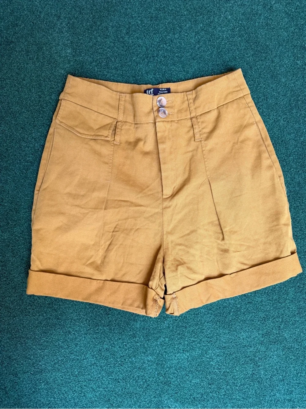 Zara Mustard Cuffed High-Waist Shorts
